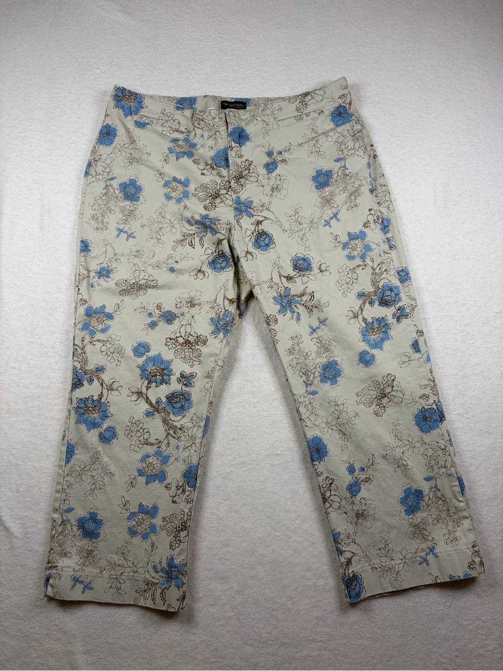 Vintage Y2K Dockers Womens 16 Floral Capri Pants Blue Botanical Stretch